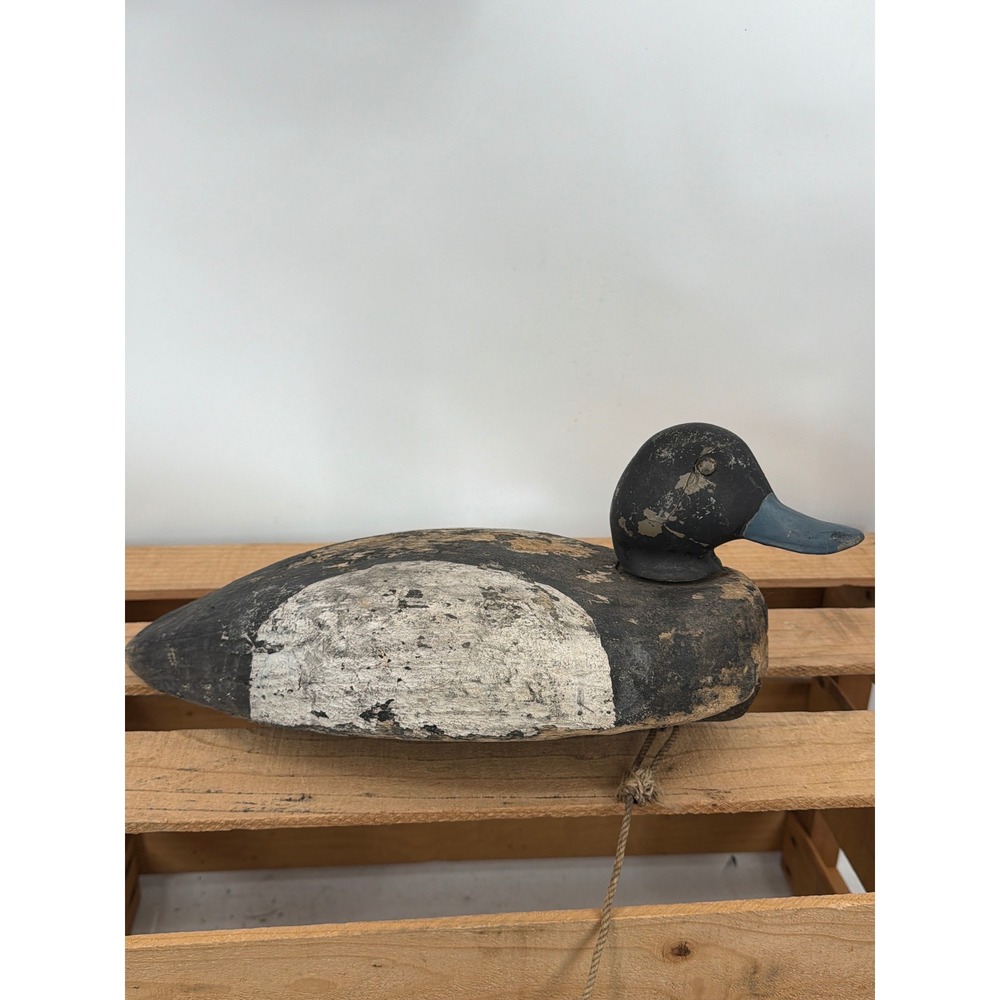 Antique Wooden Blue Bill Drake Decoy Hand Carved Primitive Folk Art Rustic Decor